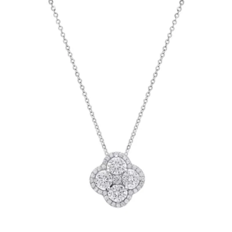 Lab Created Sterling Silver Moissanite Diamond Clover Flower Necklace 1 CTTW