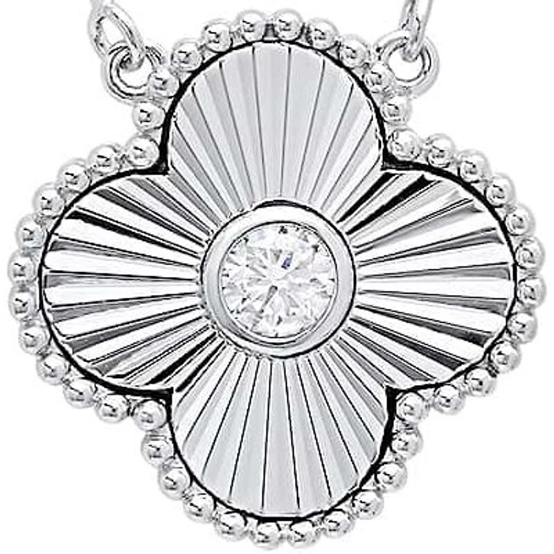 Lab Created Sterling Silver Moissanite Diamond Clover Medallion Pendant Necklace 0.3 CTTW