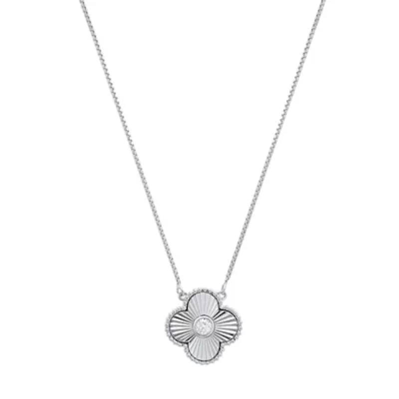 Lab Created Sterling Silver Moissanite Diamond Clover Medallion Pendant Necklace 0.3 CTTW