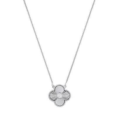 Lab Created Sterling Silver Moissanite Diamond Clover Medallion Pendant Necklace 0.3 CTTW