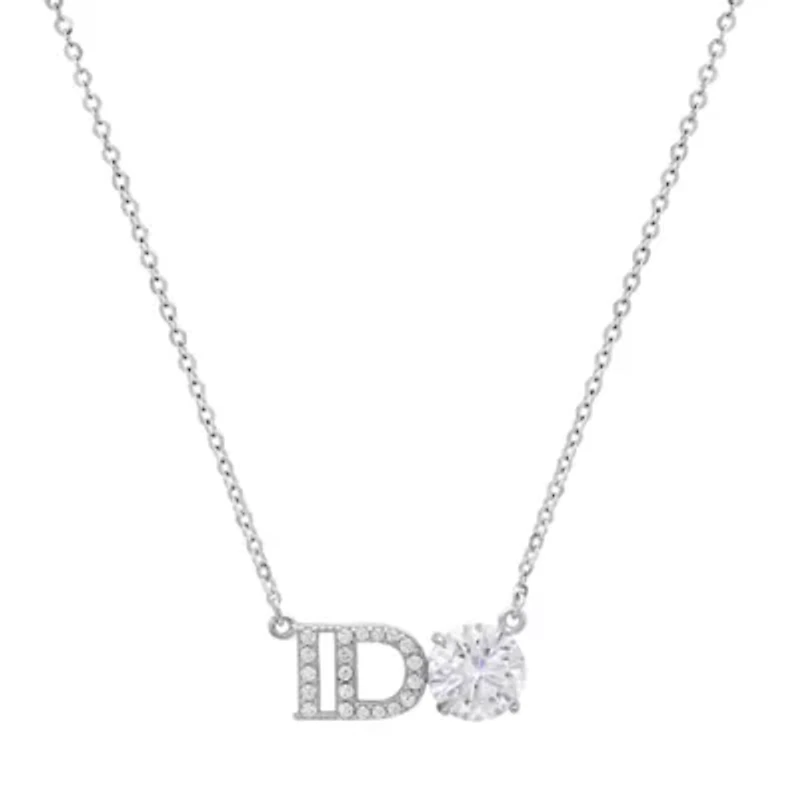 Lab Created Sterling Silver Moissanite Diamond I Do Wedding Pendant Necklace 1 CTTW