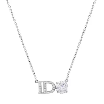Lab Created Sterling Silver Moissanite Diamond I Do Wedding Pendant Necklace 1 CTTW
