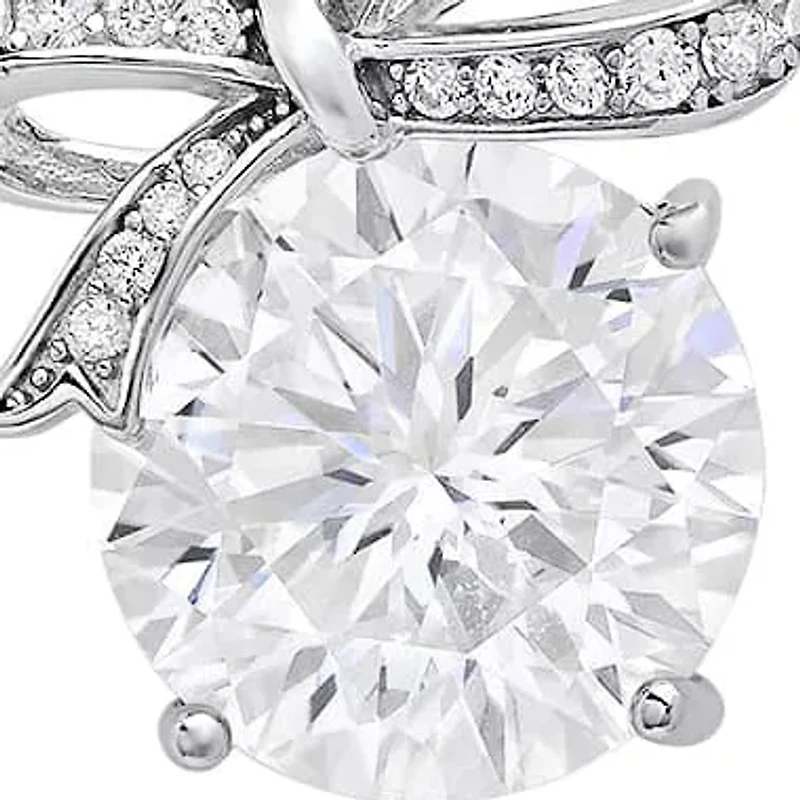 Lab Created Sterling Silver Moissanite Diamond Bow Pendant Necklace 5 CTTW