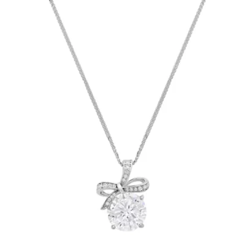 Lab Created Sterling Silver Moissanite Diamond Bow Pendant Necklace 5 CTTW