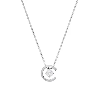 Lab Created Sterling Silver Moon & Star Inspired Moissanite Necklace 0.5 CTTW