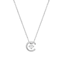 Lab Created Sterling Silver Moon & Star Inspired Moissanite Necklace 0.5 CTTW