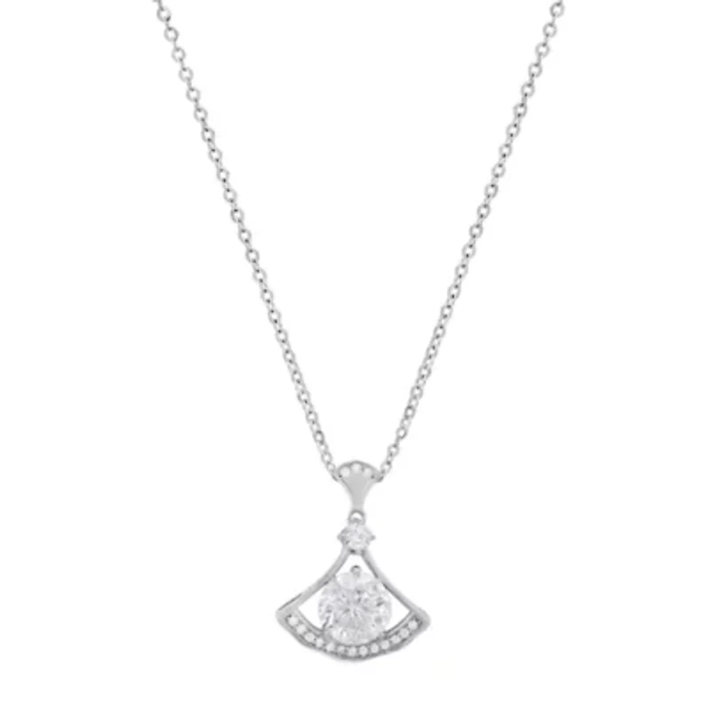 Lab Created Sterling Silver 1 CTTW Moissanite Diamond Arc Pendant Necklace