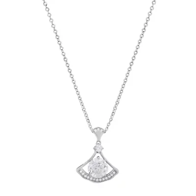Lab Created Sterling Silver 1 CTTW Moissanite Diamond Arc Pendant Necklace