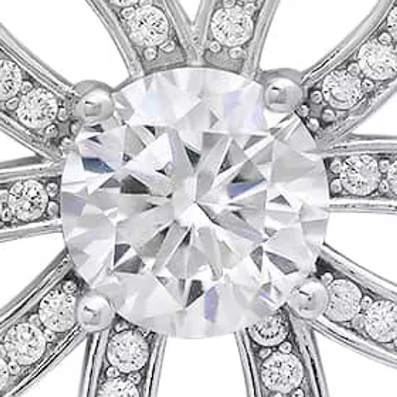 Lab Created Sterling Silver Moissanite Diamond Flower Necklace 1 CTTW