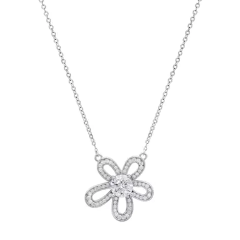 Lab Created Sterling Silver Moissanite Diamond Flower Necklace 1 CTTW