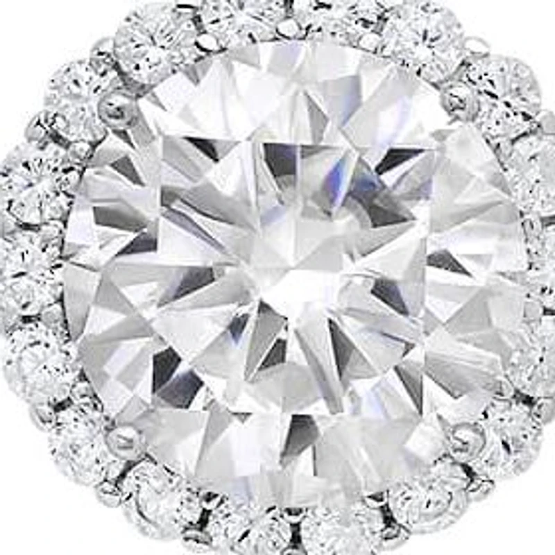 Lab Created Sterling Silver Moissanite Diamond Round Halo Pendant Necklace (2 CTTW)