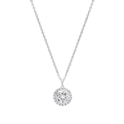 Lab Created Sterling Silver Moissanite Diamond Round Halo Pendant Necklace (2 CTTW)