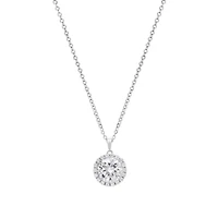Lab Created Sterling Silver Moissanite Diamond Round Halo Pendant Necklace (2 CTTW)