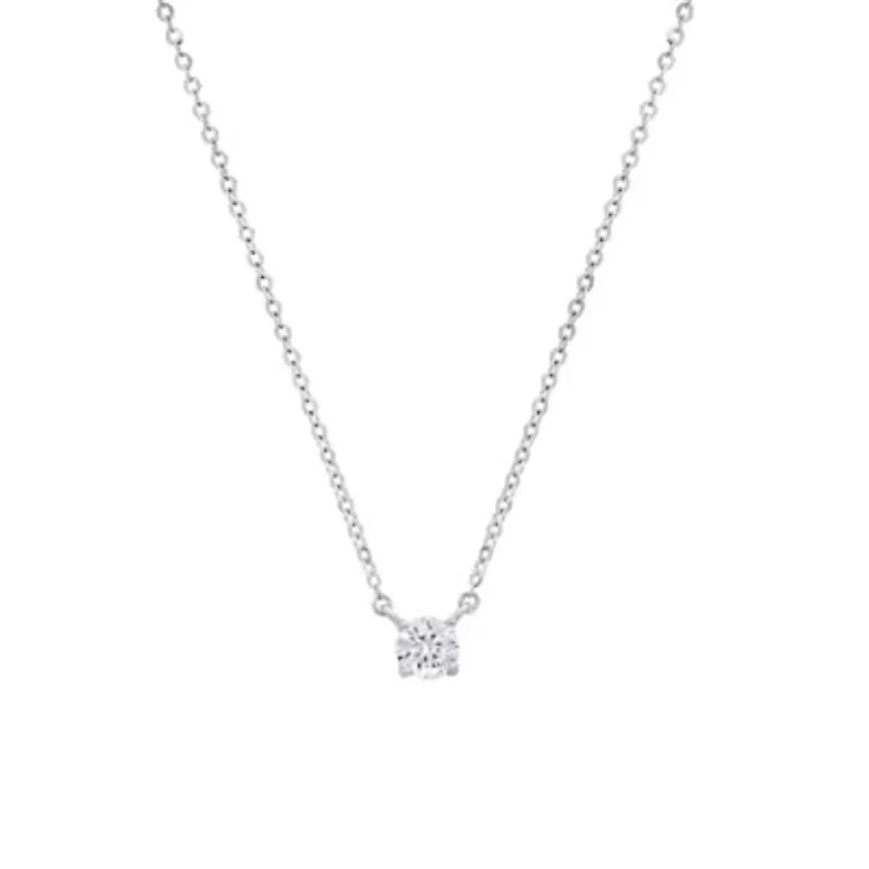 Lab Created Sterling Silver Solitaire Moissanite Diamond Pendant Necklace .2 CTTW