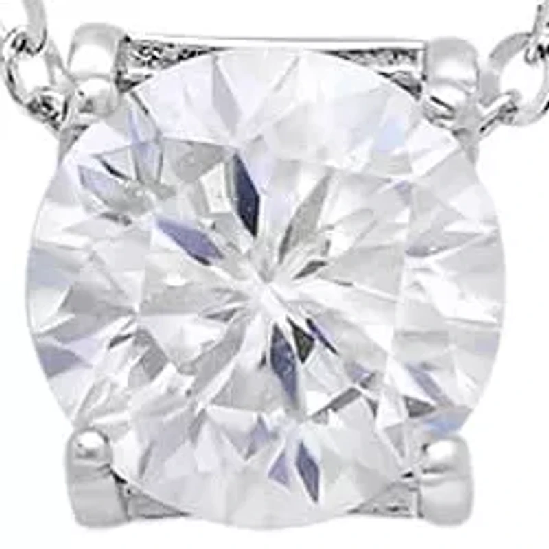 Lab Created Sterling Silver Moissanite Diamond Pendant Necklace 1 CTTW (Basket Setting)