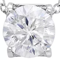 Lab Created Sterling Silver Moissanite Diamond Pendant Necklace 1 CTTW (Basket Setting)
