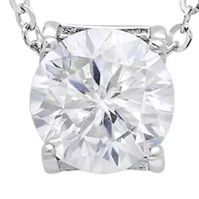 Lab Created Sterling Silver Moissanite Diamond Pendant Necklace 1 CTTW (Martini Setting)