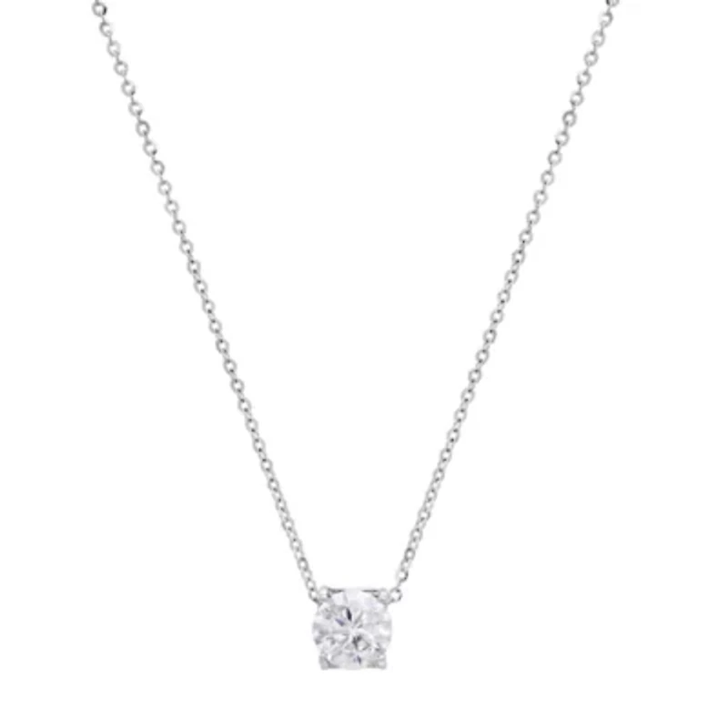 Lab Created Sterling Silver Moissanite Diamond Pendant Necklace 1 CTTW (Martini Setting)