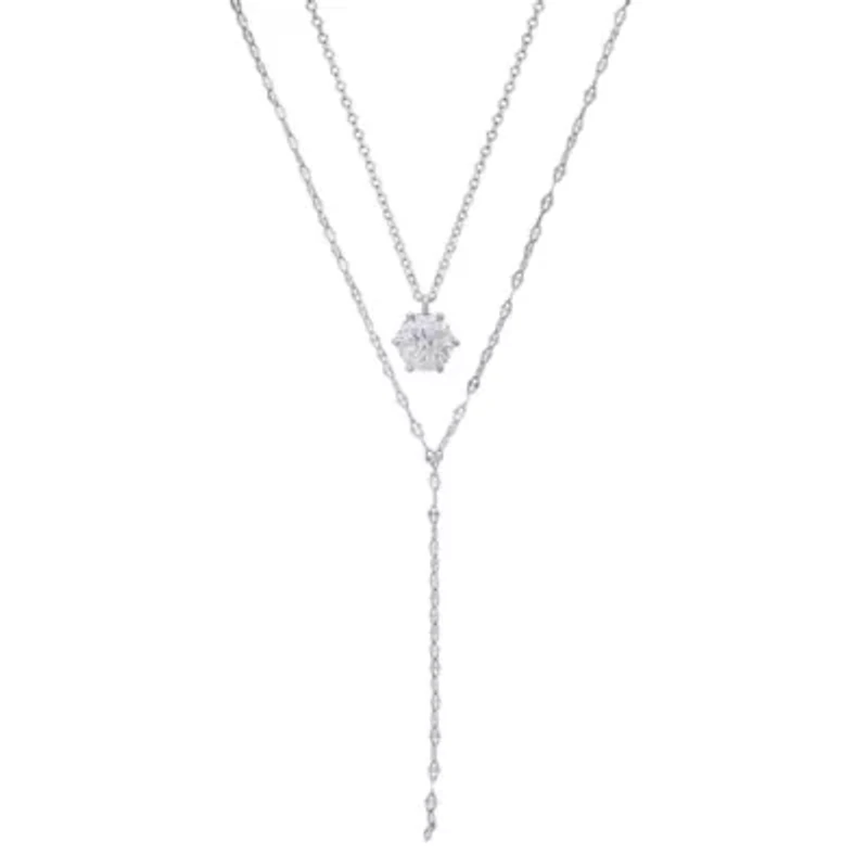Lab Created Sterling Silver 6 Prong Moissanite Diamond Layered Necklace 1 CTTW
