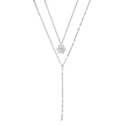 Lab Created Sterling Silver 6 Prong Moissanite Diamond Layered Necklace 1 CTTW