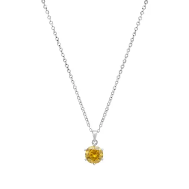 Lab Created Sterling Silver Yellow Moissanite Diamond Pendant Necklace 1 CTTW