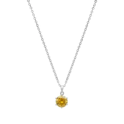 Lab Created Sterling Silver Yellow Moissanite Diamond Pendant Necklace 1 CTTW