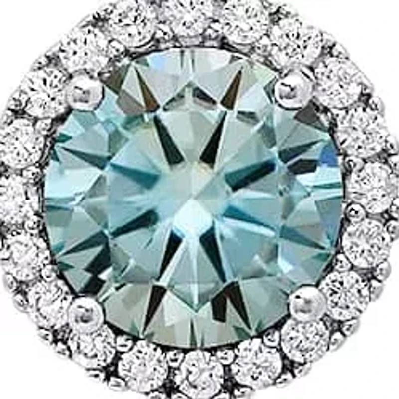 Lab Created Sterling Silver Turquoise Moissanite Diamond Halo Pendant Necklace 1 CTTW