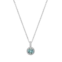 Lab Created Sterling Silver Turquoise Moissanite Diamond Halo Pendant Necklace 1 CTTW