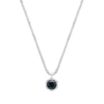 Lab Created Sterling Silver Rainbow Moissanite Diamond Halo Pendant Necklace 1 CTTW