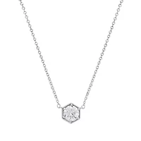 Lab Created Sterling Silver Hexagon 6 Prong Round Brilliant Moissanite Diamond Pendant Necklace 1 CTTW