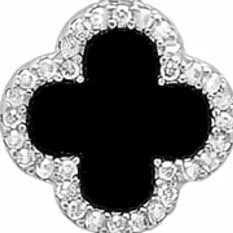 Lab Created Sterling Silver Black Clover Pendant with Moissanite Halo Necklace