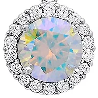 Lab Created Sterling Silver Moissanite Rainbow Diamond Halo Drop Pendant Necklace 1 CTTW