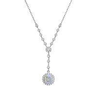 Lab Created Sterling Silver Moissanite Rainbow Diamond Halo Drop Pendant Necklace 1 CTTW