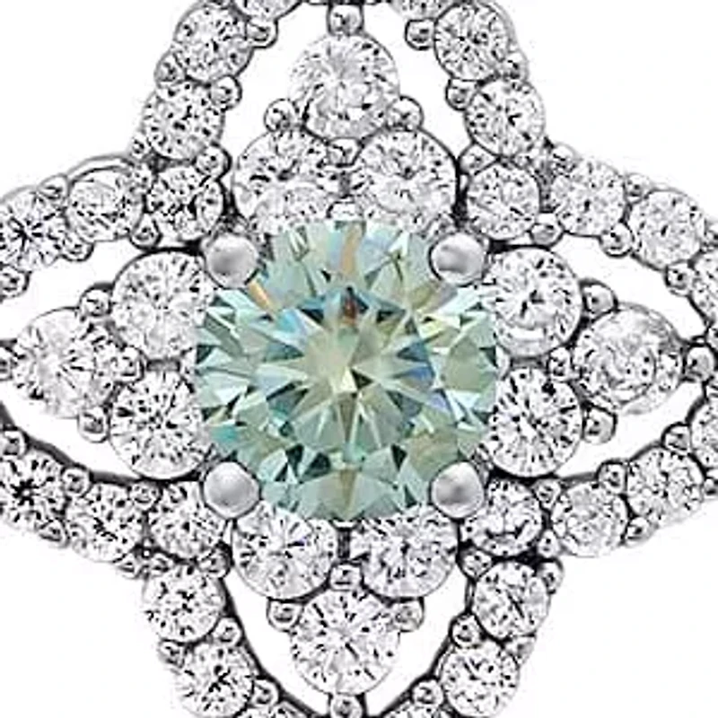 Lab Created Sterling Silver .5 CTTW Turquoise Moissanite Diamond Pendant Necklace