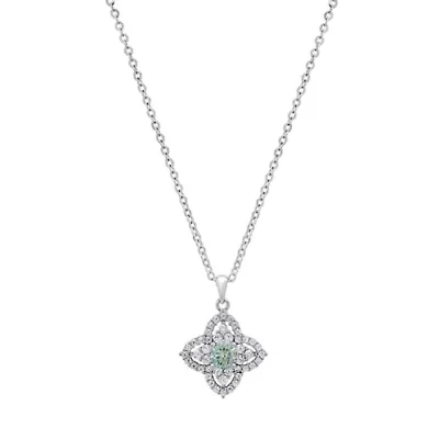 Lab Created Sterling Silver .5 CTTW Turquoise Moissanite Diamond Pendant Necklace
