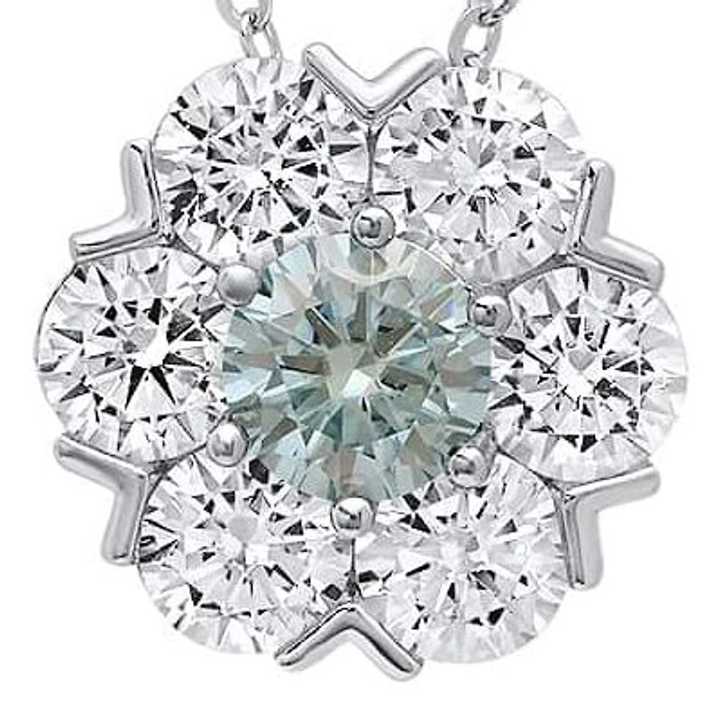Lab Created Sterling Silver Floral Cluster Moissanite Diamond Pendant Necklace 2 CTTW