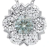 Lab Created Sterling Silver Floral Cluster Moissanite Diamond Pendant Necklace 2 CTTW