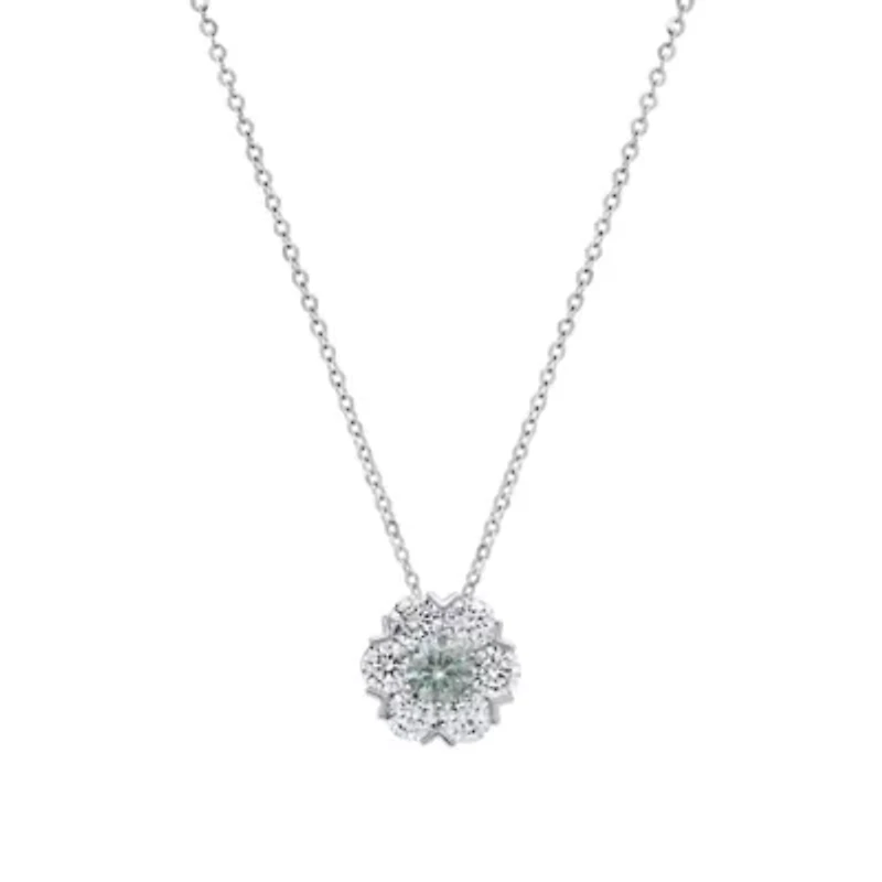 Lab Created Sterling Silver Floral Cluster Moissanite Diamond Pendant Necklace 2 CTTW