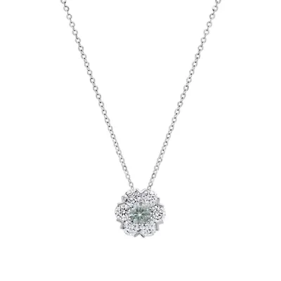 Lab Created Sterling Silver Floral Cluster Moissanite Diamond Pendant Necklace 2 CTTW