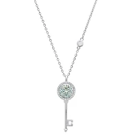 Lab Created Sterling Silver Turquoise Moissanite Key Pendant Necklace 1 CTTW