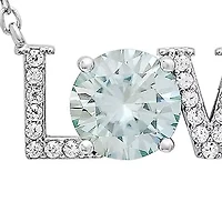 Lab Created Sterling Silver LOVE Turquoise Moissanite Diamond Pendant Necklace 1 CTTW