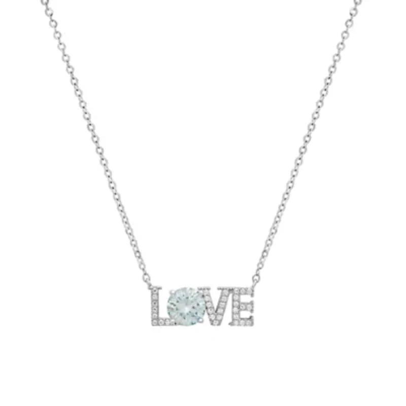 Lab Created Sterling Silver LOVE Turquoise Moissanite Diamond Pendant Necklace 1 CTTW