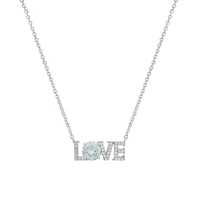 Lab Created Sterling Silver LOVE Turquoise Moissanite Diamond Pendant Necklace 1 CTTW