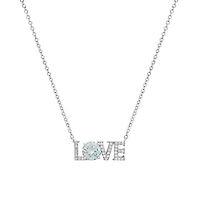 Lab Created Sterling Silver LOVE Turquoise Moissanite Diamond Pendant Necklace 1 CTTW