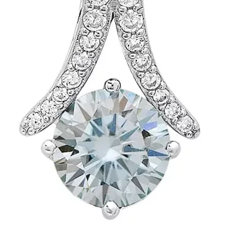 Lab Created Sterling Silver Arch Turquoise Moissanite Diamond Pendant Necklace 1 CTTW