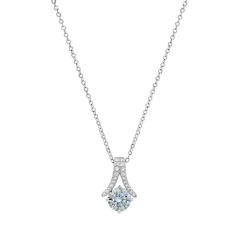 Lab Created Sterling Silver Arch Turquoise Moissanite Diamond Pendant Necklace 1 CTTW