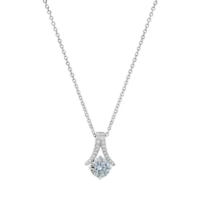Lab Created Sterling Silver Arch Turquoise Moissanite Diamond Pendant Necklace 1 CTTW