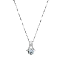 Lab Created Sterling Silver Arch Turquoise Moissanite Diamond Pendant Necklace 1 CTTW