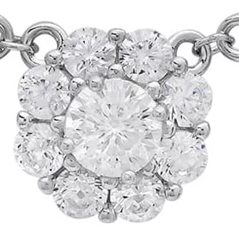 Lab Created Sterling Silver Moissanite Diamond Floral Cluster Necklace (3 CTTW)