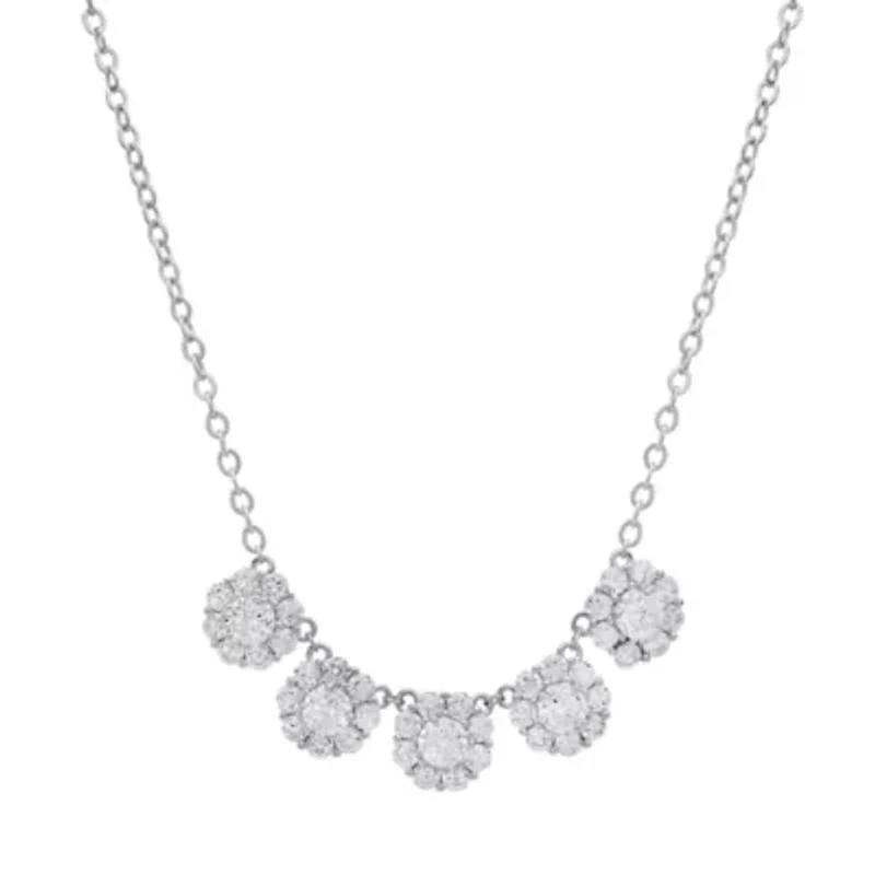 Lab Created Sterling Silver Moissanite Diamond Floral Cluster Necklace (3 CTTW)